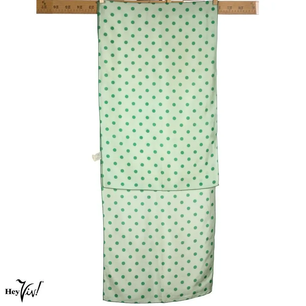 Vintage Ray Strauss Silk Polka Dot Scarf Green White Long 10.5x42 Mod - Hey Viv